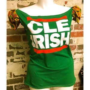 St. Patrick's Day-Cle Irish - Deconstructed Off Shoulder T Shirt w/ Flutter Sle